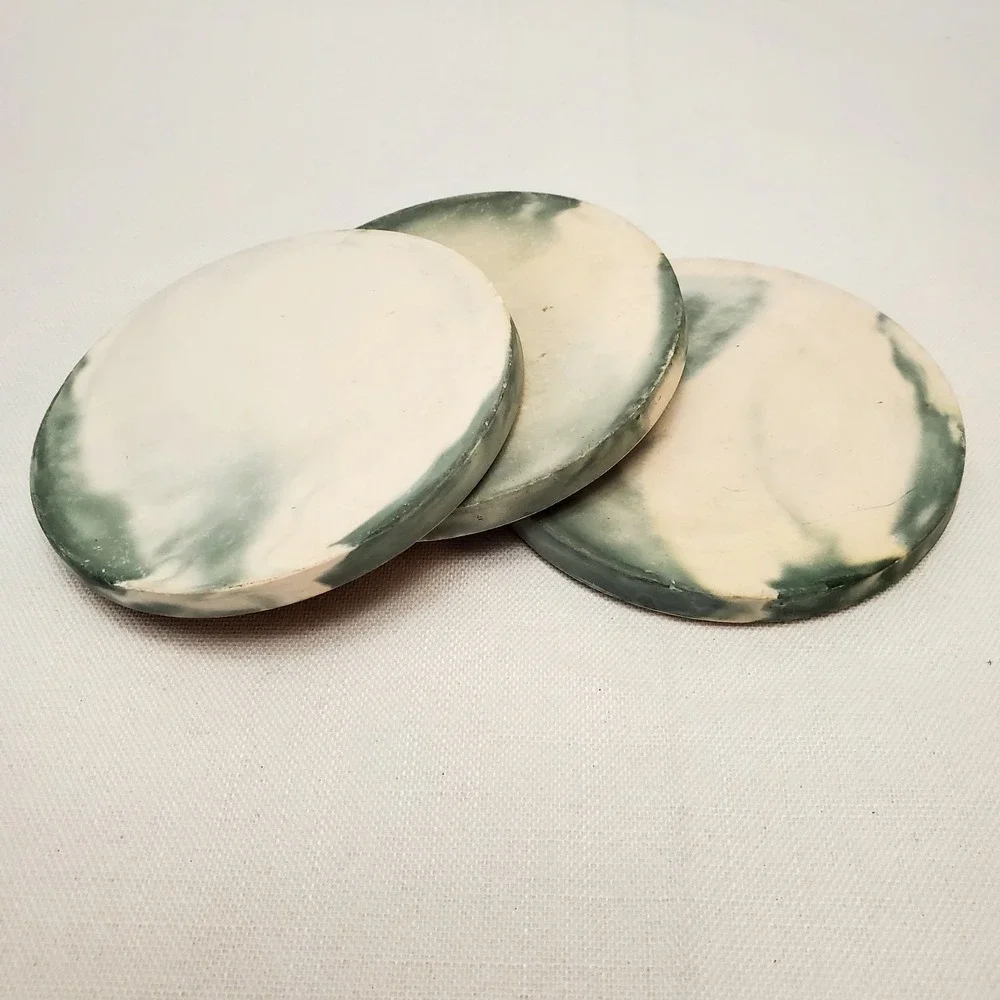 Set Of 3 ● Jade Swirl Marble Stone‎ Coasters ● With Cork Bottom ● BEAUTIFUL!